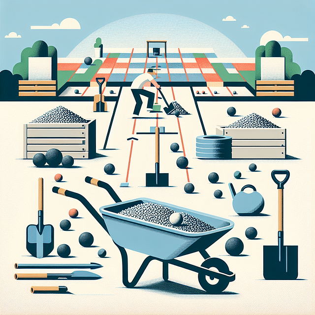 spread of crushed stone material on a bocce ball court for drainage