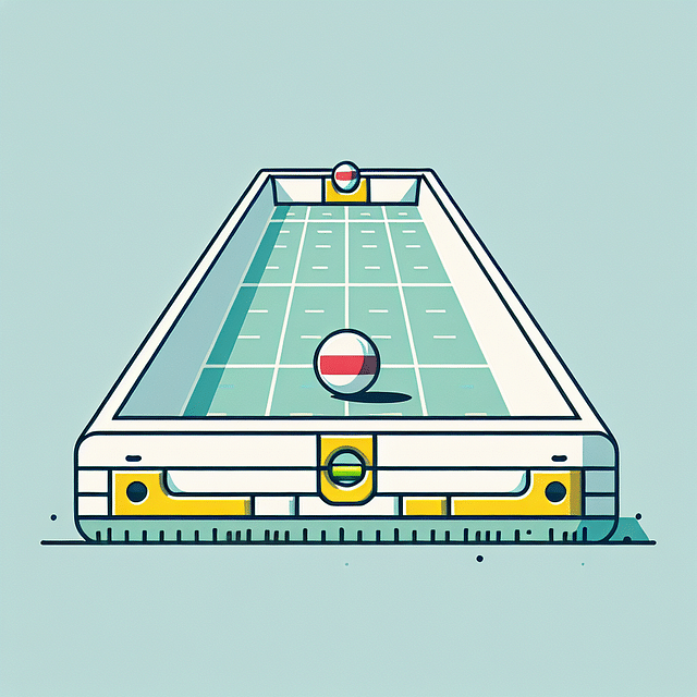 a level on a bocce ball court showing slight slope for drainage