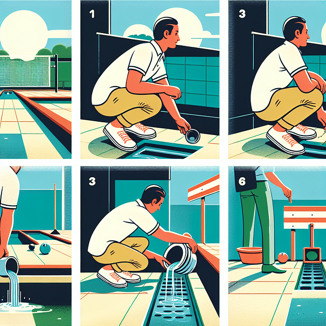 inspecting and cleaning a drainage system on a bocce ball court