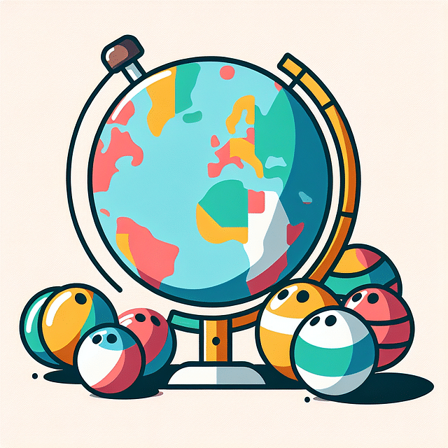 a globe with bocce balls representing different countries
