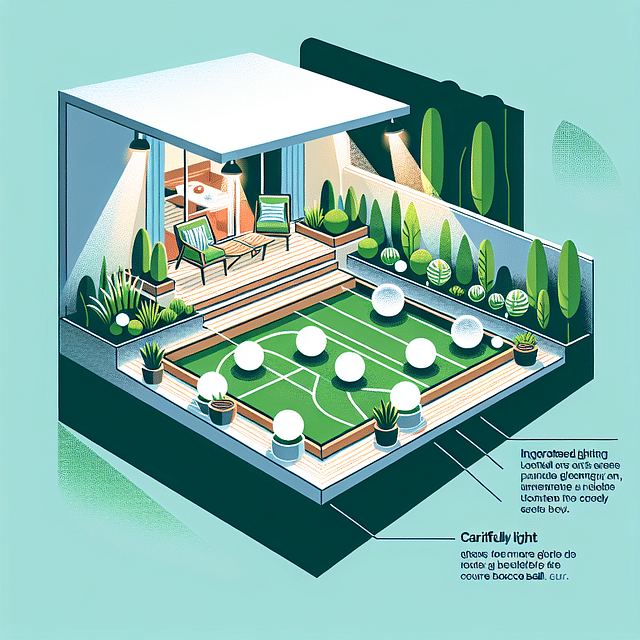 garden bocce ball court with integrated lighting design