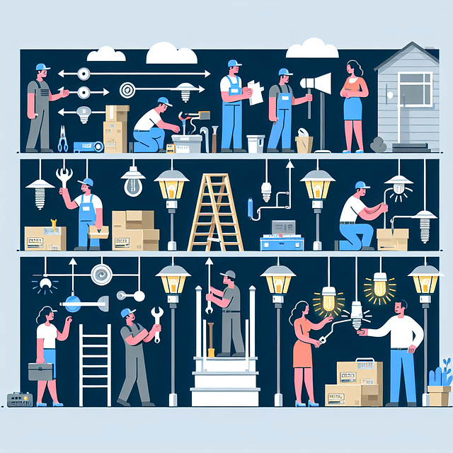 outdoor lighting installation in progress