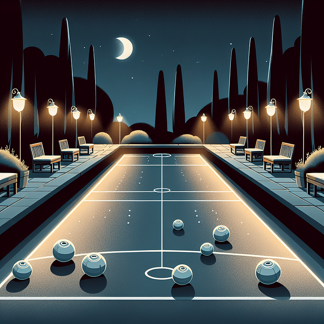 lights placed along bocce ball court