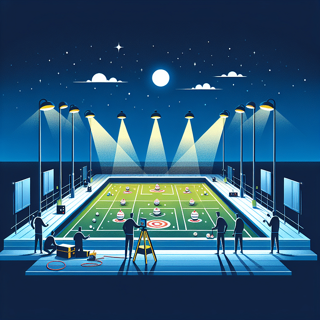testing outdoor bocce ball court lights at night