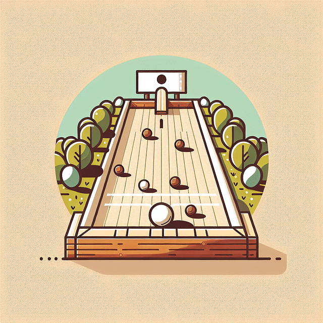 bocce court with wooden border