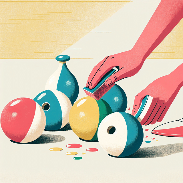 cleaning bocce balls with a soapy sponge