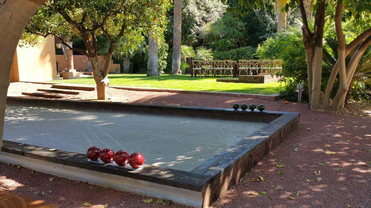 Bocce ball court with oyster shell blend