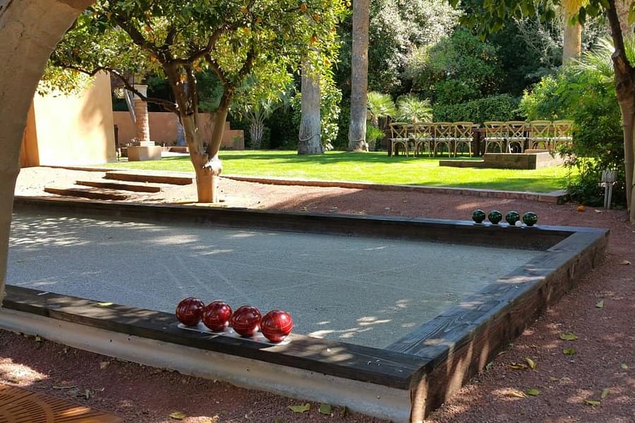 Bocce ball court with oyster shell blend