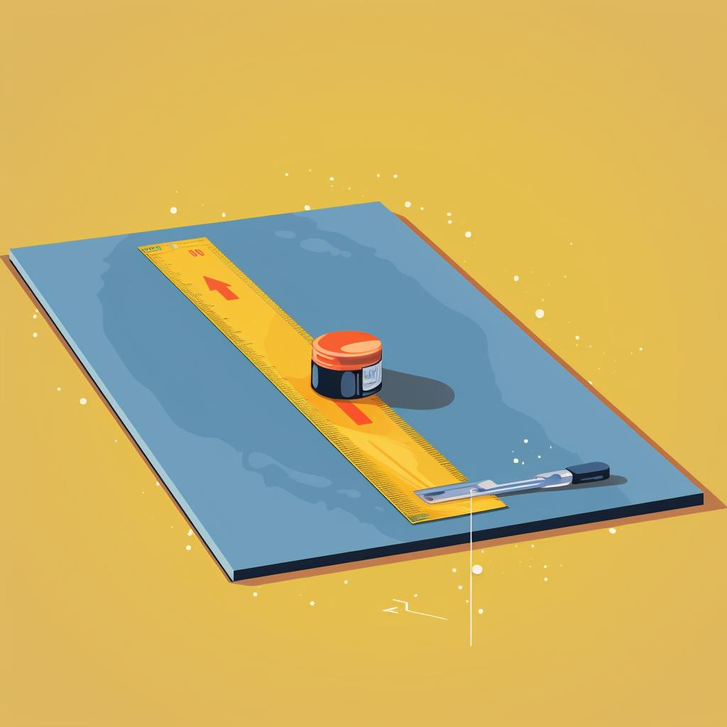Measuring tape and marking spray outlining a rectangle on the ground