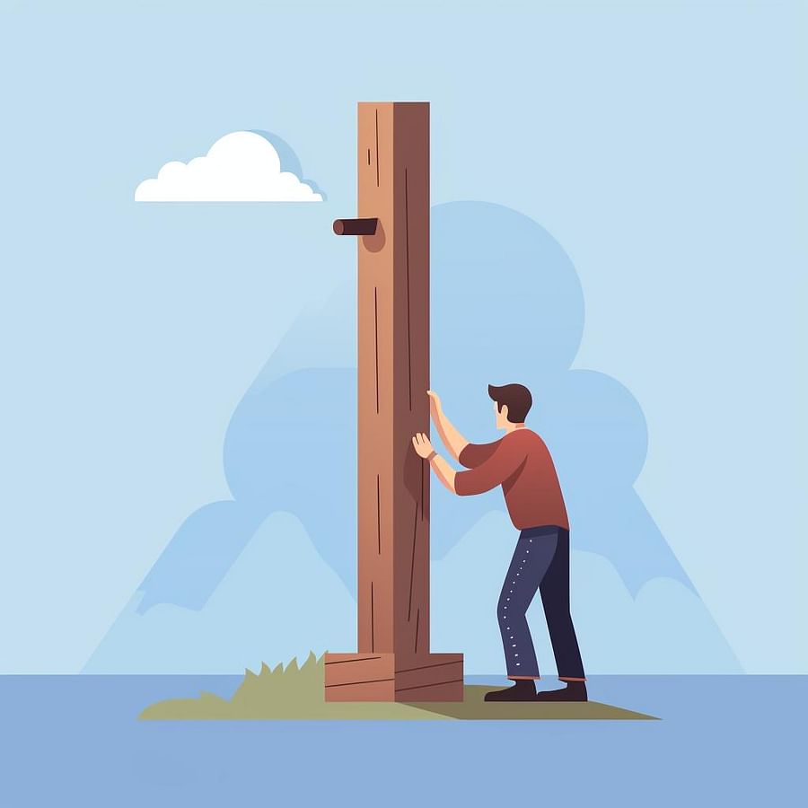 A person installing a mounting bracket on a wooden post