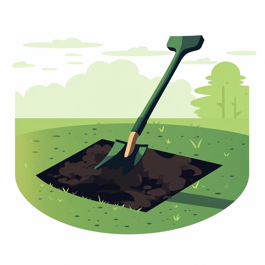 Shovel removing grass within the marked area