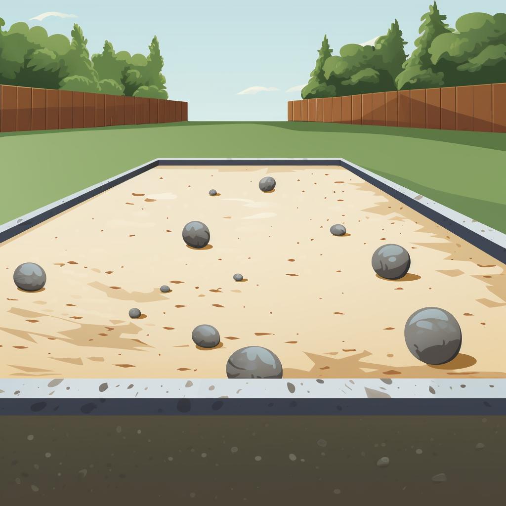 A bocce ball court area with a layer of compacted gravel