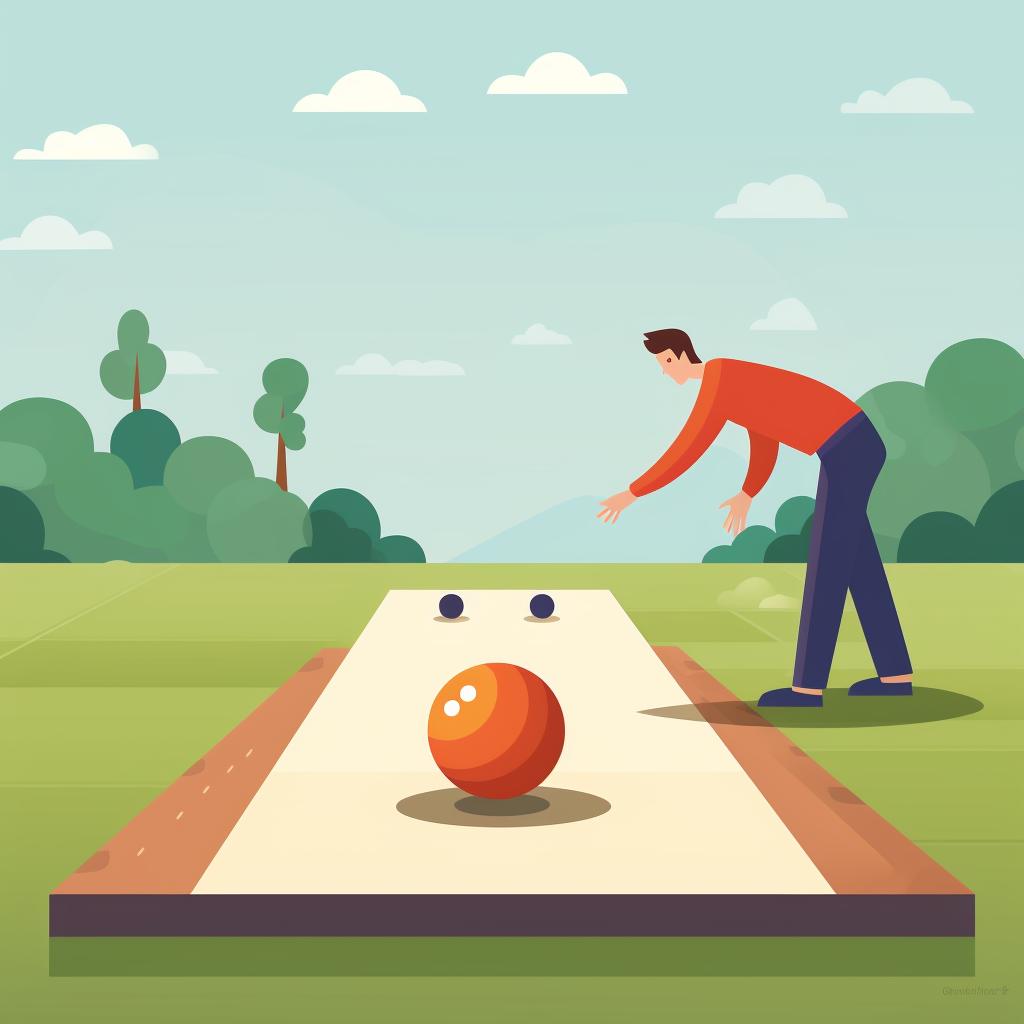 Player rolling a bocce ball towards the pallino